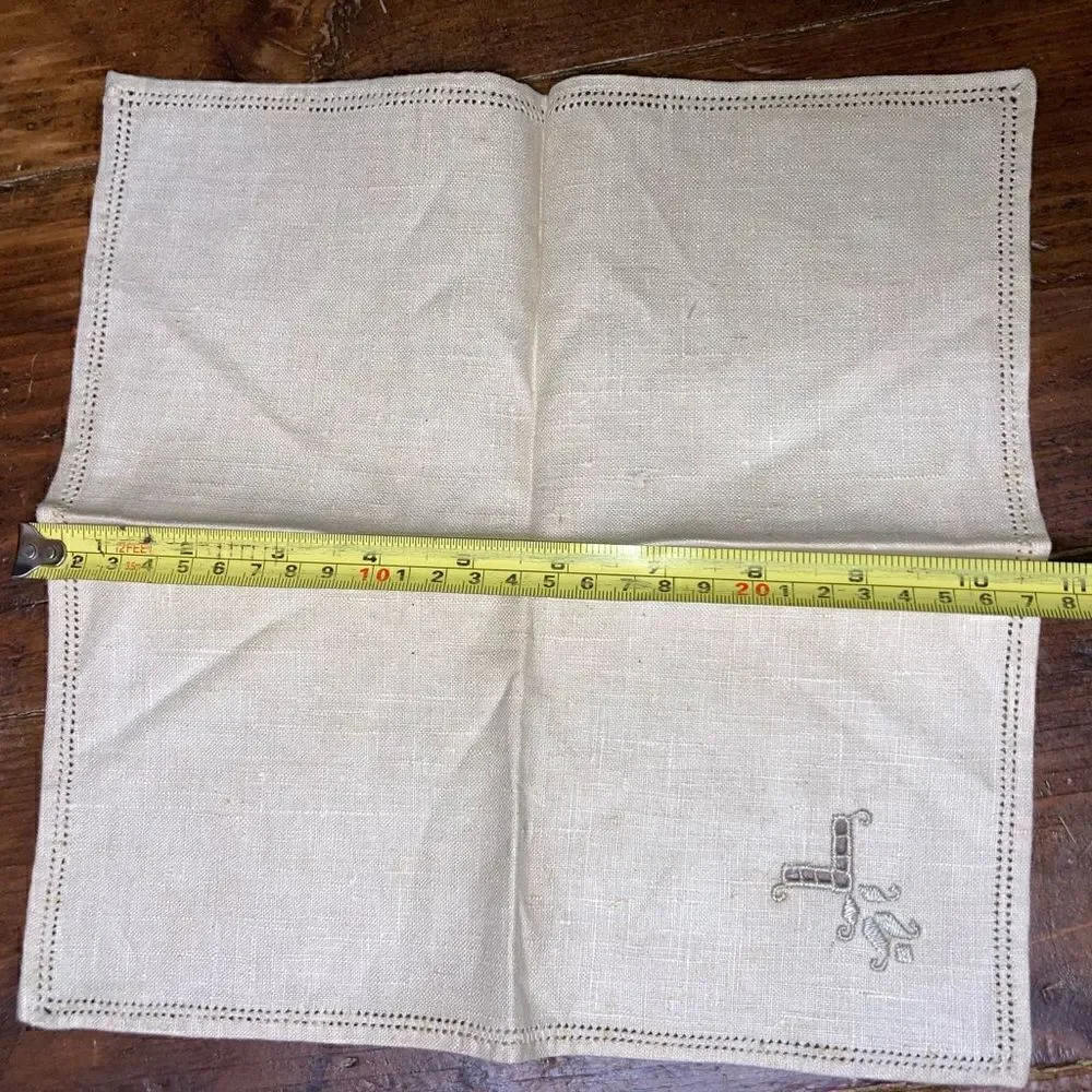 Vintage Handmade Napkin & Coaster Set, Eyelet Detail with Accented Stitching